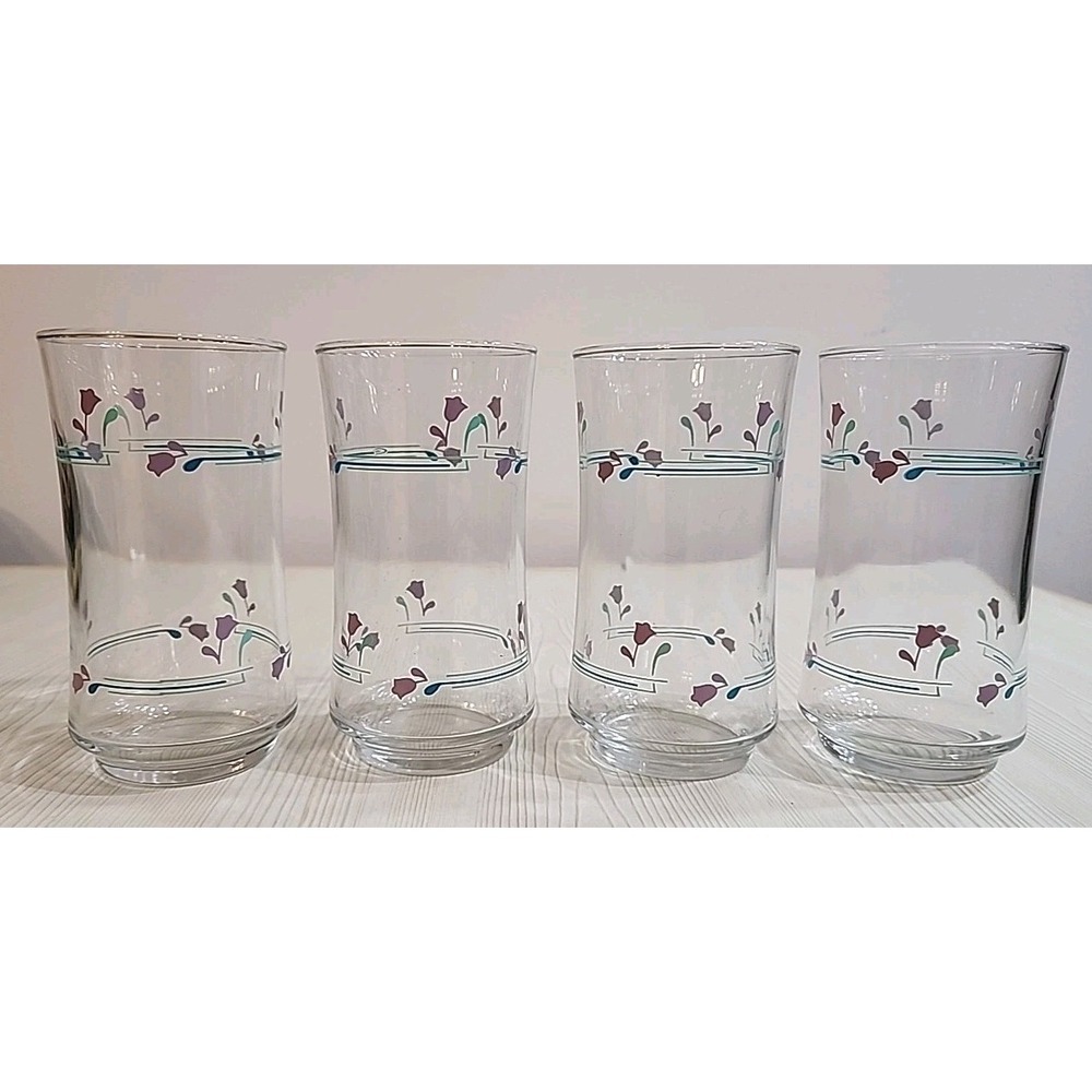 Vintage Libbey Lavender Tulip Flower Drinking Glasses Set of 4